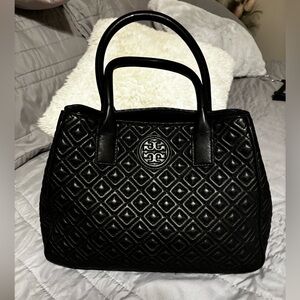 Tory Burch black leather quilted tote